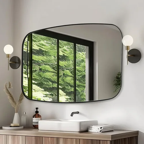 Miniatura 123 de ANDY STAR Espejo de baño de níquel cepillado, espejo ovalado de 20 x 30 pulgadas para baño, espejo oblongo de níquel cepillado con marco de metal