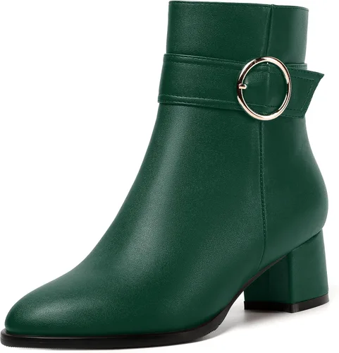 Miniatura 15 de NUMALEO Botas de tobillo de mujer con cremallera mate, puntera redonda, para fiesta, con tacón bajo grueso sólido, 5 cm