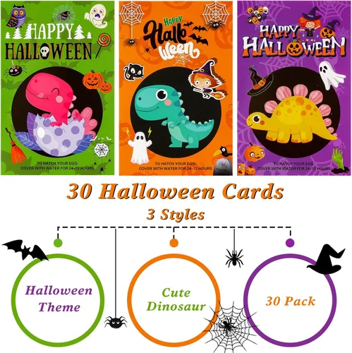 Miniatura 3 de ANPHILE Recuerdos de fiesta de Halloween, paquete de 30 huevos de dinosaurio para incubar de Halloween, rellenos de bolsas de regalos de Halloween a