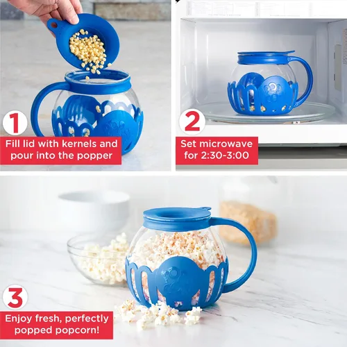 Miniatura 3 de Ecolution - Palomitero MicroPop patentado para microondas, con vidrio seguro para temperatura, tapa 3 en 1 mide granos y derrite mantequilla, hecho