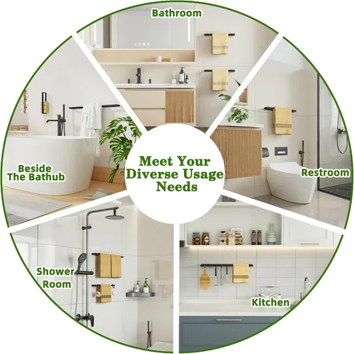 Miniatura 9 de Alise Toallero de mano de 8 pulgadas para montaje en pared de baño, color negro mate, toallero para baño, toallero de acero inoxidable SUS304