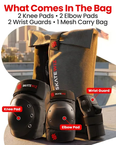 Miniatura 7 de SKATEWIZ Rodilleras y Coderas para Adultos - Equipo de Protección para Patinaje para Adultos - Escudo - Talla L Negro - Almohadillas para Monopatín