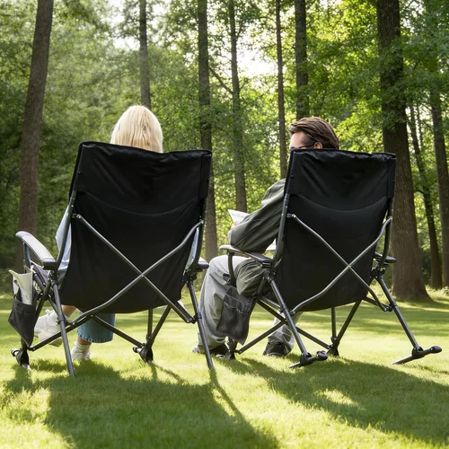 Miniatura 2 de Rocking Camping Chair for Adults, Portable Chairs with Cup Holder and Side Pocket, Outdoor Folding Rocker Chair,2PCS-Black