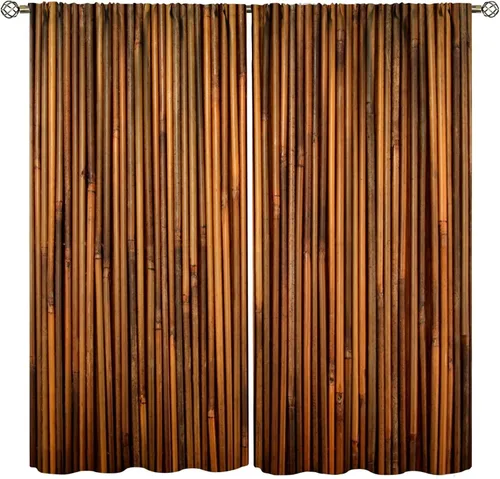Miniatura 45 de Cortinas con estampado de bambú verde natural, plantas asiáticas, japonesas, tallos rústicos, hojas, cortina de selva con bolsillo para cortinero