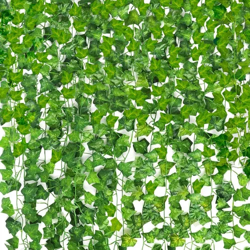 Miniatura 12 de CEWOR Paquete de 14 hojas de hiedra falsas de 98 pies, guirnalda artificial para colgar plantas verdes para dormitorio, decoración de pared, boda