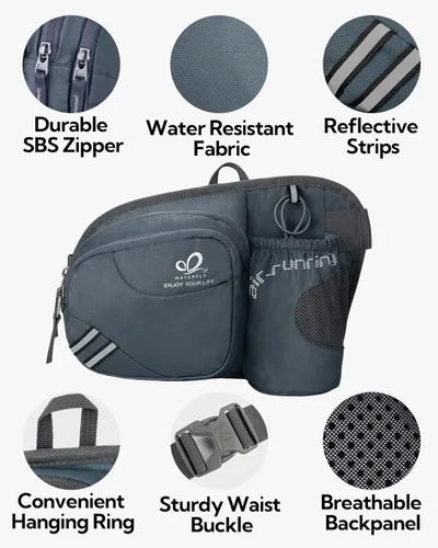 Miniatura 5 de Waterfly - Cangurera de senderismo con soporte para botella de agua para hombres y mujeres, para correr y pasear al perro, para iPhone 8 Plus, Gris