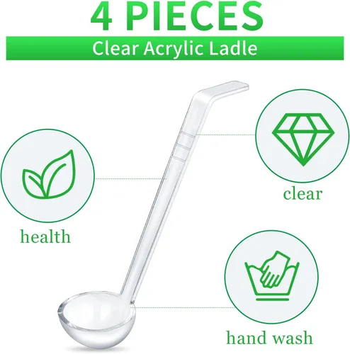 Miniatura 3 de 4 cucharones transparentes de 1 onza con mango largo de acrílico de 7.9 pulgadas, perfecto para servir aderezos, ponedero, salsas y aderezos