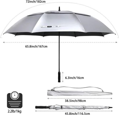 Miniatura 3 de G4Free Paraguas enorme de golf con protección UV, apertura automática, resistente al viento, paraguas de gran tamaño, extra grande, ventilado, doble