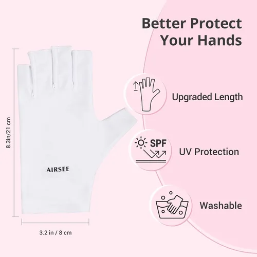 Miniatura 5 de Guantes UV AIRSEE para lámpara de uñas, guantes profesionales de protección UV UPF50+ para manicuras y arte de uñas, guantes sin dedos que protegen
