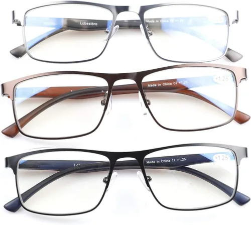 Miniatura 8 de Lcbestbro Paquete de 3 lentes de lectura con bloqueo de luz azul para hombres, elegantes lectores de marco de metal