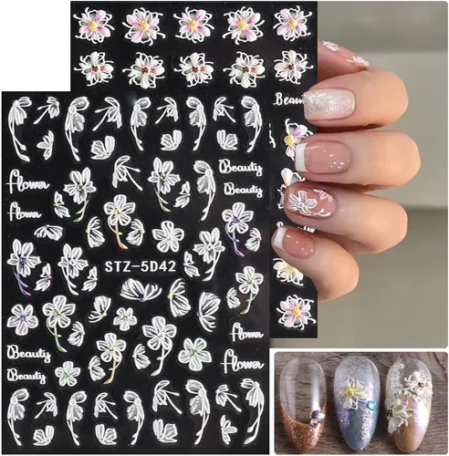 Miniatura 9 de Calcomanías de arte de uñas de corazón de San Valentín, calcomanías de uñas blancas para el día de San Valentín, calcomanías de uñas autoadhesivas
