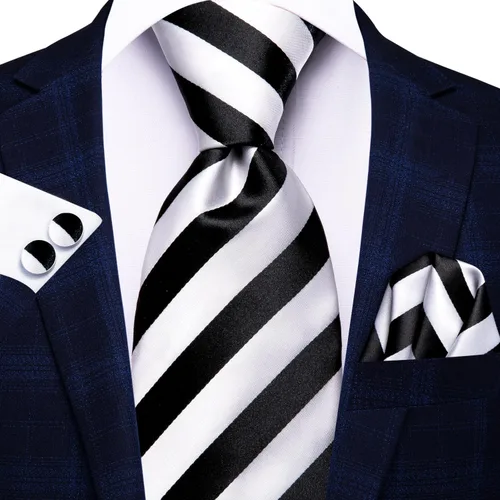 Miniatura 23 de Hi-Tie Corbatas de seda para hombre, diseño de cachemira a rayas, con bolsillo, gemelos cuadrados, conjunto formal de negocios
