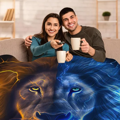 Miniatura 4 de SARA NELL Manta de león de rayo de fuego y hielo, manta genial para hombres, mujeres, adolescentes y niños, regalo único con estampado de animales