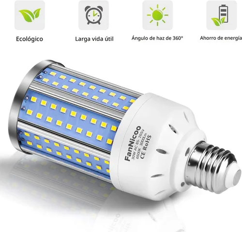 Miniatura 3 de Paquete de 2 bombillas LED de maíz equivalentes a 200W, 3000 lúmenes, 6500K luz blanca fría diurna, 30W, lámpara LED de maíz E26/E27, base mediana
