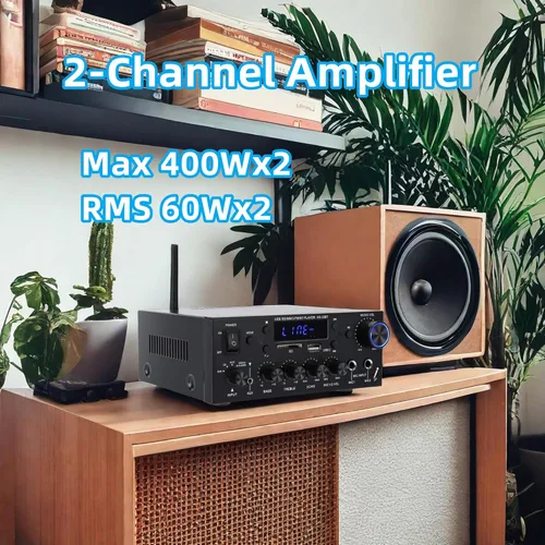 Miniatura 5 de Amplificador de audio 800W, amplificador estéreo para el hogar con 2 canales, RMS 60Wx2, Bluetooth 5.0, mini amplificador HiFi con eco, micrófono