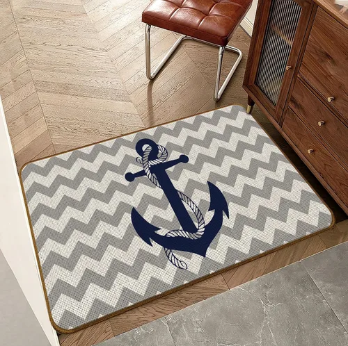 Miniatura 2 de Tapete de cocina con ancla azul marino náutico, para interiores y exteriores, para decoración náutica, entrada y hogar, tapete antideslizante