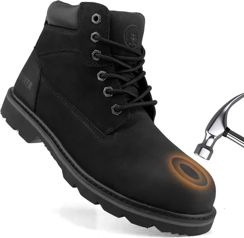 Jacata Botas de trabajo con punta de acero para hombres, zapatos de seguridad de cuero resistente al agua, botas de construcción industrial de goma