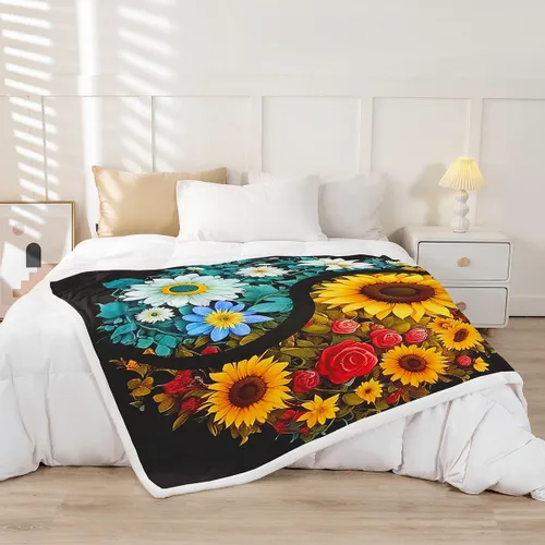 Miniatura 2 de Manfei Flower Throw Blanket Sunflower Rose Daisy Fuzzy Blanket, Botanical Floral Blanket for Bed Couch Sofa, Kids Boys Girls Room Decor
