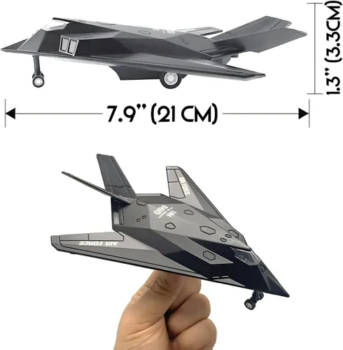 Miniatura 5 de Diecast Stealth Fighter Jet Metal Militar Avión Juguete – Modelo de aleación a escala 1:400 Avión táctico con acción de retroceso, luces y sonido
