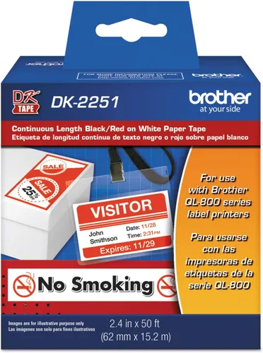 Brother Rollo de cinta de etiquetas DK2251, longitud continua, 2-2/5 pulgadas de ancho x 50 pies de largo, multicolor