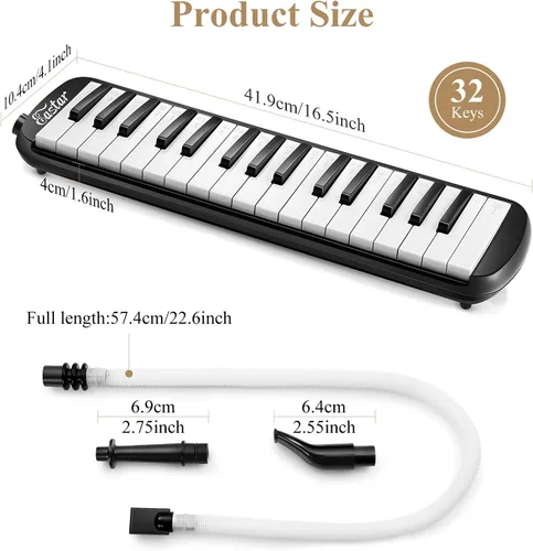 Miniatura 5 de Eastar Melódica de 32 Teclas Instrumento de Teclado Piano de Aire Soprano con 2 Boquillas Dobles con Tubo, Bolsa de Transporte, Negro
