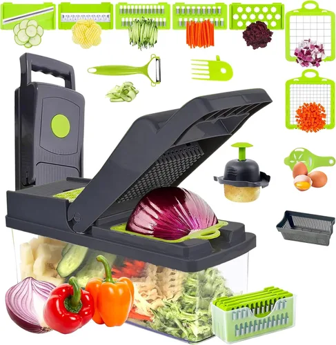 Picador de verduras 15 en 1 - Picador multifuncional de alimentos con 7 cuchillas, cortador de mandolina, cortador, cortador, pelador y rallador