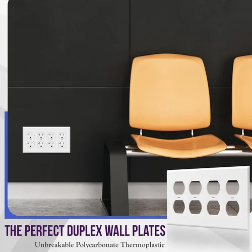 Miniatura 3 de enerlites Duplex placa de pared de salida, 1 – 4 Gang policarbonato, tamaño estándar, irrompible – Color Blanco..., Blanco