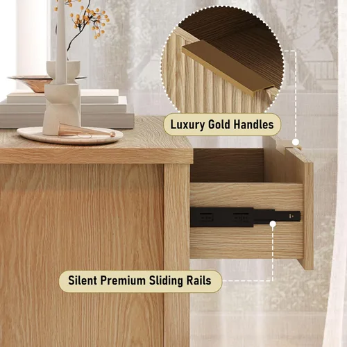 Miniatura 4 de Aparador acanalado de 55 pulgadas con cajones, gran almacenamiento para bufé, 4 puertas y 2 cajones, mesa de consola de café, para comedor, cocina
