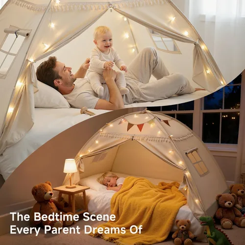 Miniatura 5 de Sumbababy Dosel de Cama Tamaño Twin: Luces y Banderas Tienda de Campaña para Niños de Cama de Piso Interior - Cortinas Portátiles y Plegables