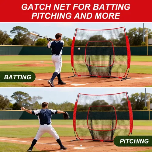 Miniatura 4 de NEWBULIG Red de béisbol y sóftbol de 7 x 7 pies, práctica de lanzamiento, bateo y redes de bateo, incluyendo bolsa portátil, para jugadores de todos