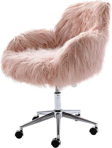 Miniatura 7 de HomVent Silla decorativa de piel sintética, bonita silla giratoria de piel sintética lanuda y moderna, taburete de maquillaje, altura ajustable