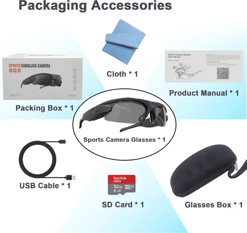 Miniatura 7 de Lentes de sol con cámara WiFi, lentes de video 4K HD 1080P con lente polarizada UV 400 para ciclismo, camping, conducción, viajes
