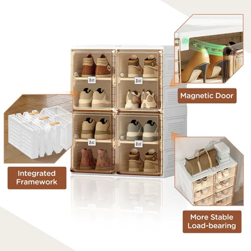 Miniatura 5 de ANTBOX Caja de almacenamiento organizadora de zapatos, zapatero plegable portátil para armario con puerta transparente magnética, contenedores
