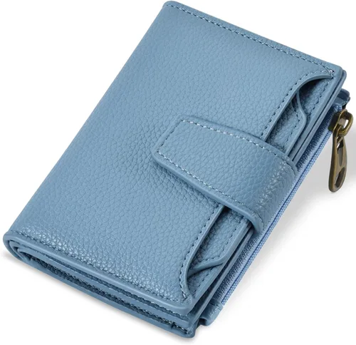 Miniatura 22 de Airkit Cartera para mujer, pequeña cartera de cuero para mujer, plegable, compacta, con bloqueo RFID, tarjetero de crédito, mini bolso de viaje
