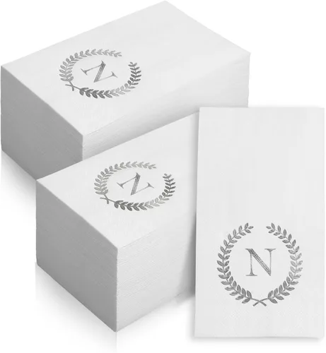 Miniatura 8 de Paquete de 200 servilletas desechables con monograma de papel de aluminio plateado con letra C para invitados, toallas de papel desechables