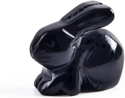 YGLINE Figura de conejo de cristal de piedra preciosa animal talla (obsidiana)
