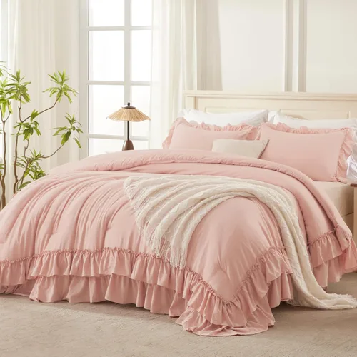 Miniatura 32 de Andency Juego de edredón blanco California King, 3 piezas ligero y esponjoso de granja shabby chic juegos de ropa de cama edredón, microfibra suave