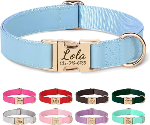 Miniatura 15 de PET ARTIST Collares de perro personalizados, collar de perro rosa grabado personalizado con etiqueta de nombre silenciosa, hebilla dorada