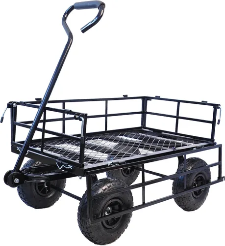 Miniatura 5 de Carrito de jardín de acero con lados extraíbles, carrito de patio resistente de 550 libras con mango giratorio de 180° y neumáticos de 10 pulgadas