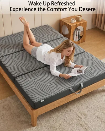 Miniatura 2 de Colchón triple plegable de 6 pulgadas, cama plegable de espuma viscoelástica, cero olor, funda extraíble 100% poliéster, asas resistentes, malla