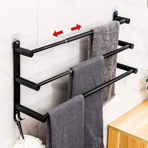 Miniatura 8 de CAXIMSY Toallero ajustable para montaje en pared de baño, 17 a 30.7 pulgadas, toallero adhesivo de acero inoxidable para baño, cocina, doble