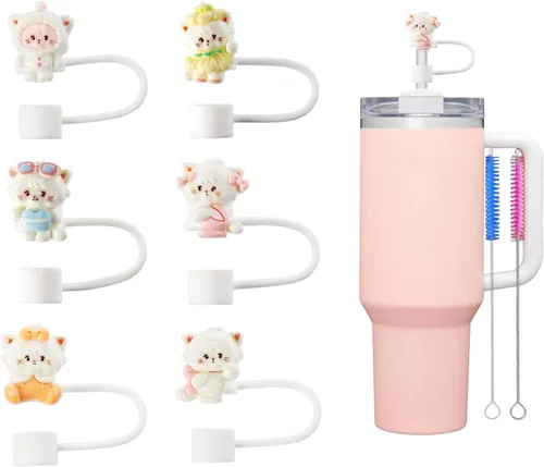 Miniatura 9 de 8Pcs Cute 10mm Animal Straw Covers Cap for Stanley Cup,Silicone Straw Toppers Compatible with Stanley 30&40 Oz Tumblers with Handle, Dust-Proof