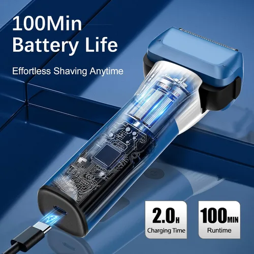 Miniatura 5 de Maquinilla de afeitar eléctrica para hombres, afeitadora eléctrica de 2 velocidades de 5 cuchillas para hombres, inalámbrica, recargable, afeitadora