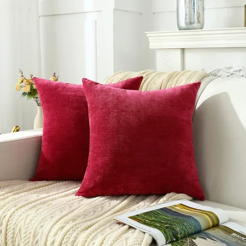 Miniatura 2 de Jeneoo - Fundas de almohada decorativas rojas brillantes de chenilla suave, fundas de cojín cómodas y sólidas para sofá de sala de estar