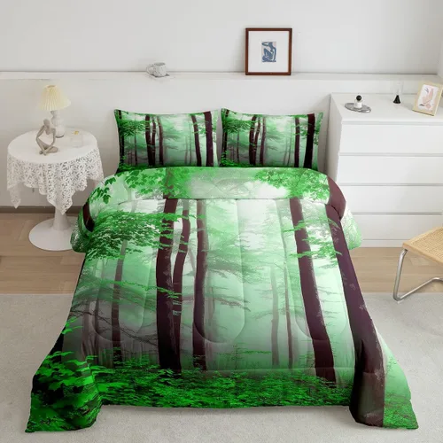 Miniatura 9 de Erosebridal Juego de ropa de cama con inserto de edredón de árbol brumoso para temporada de otoño, juego de edredón místico con niebla y naturaleza