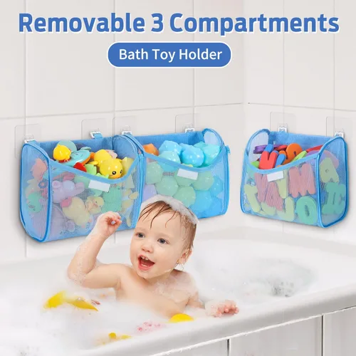 Miniatura 2 de Goowin Almacenamiento de juguetes de baño, soporte para juguetes de baño, organizador de juguetes de baño con aberturas grandes de 3 compartimentos