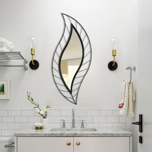 Miniatura 8 de ironsmithn Espejo Decorativo de Pared, Espejo de Lágrima de Hoja con Marco de Metal, 45" x 18.5" Espejo Negro Montado en la Pared para Tocador