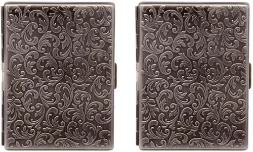 Miniatura 2 de Juego de 2 cajas de cigarrillos ultra compactas de los años 100 chapadas en metal y caja de almacenamiento (plata antigua victoriana)
