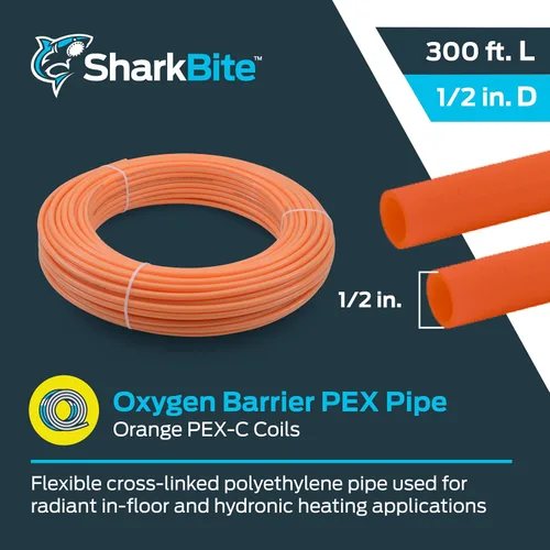 Miniatura 2 de SharkBite Tubo naranja PEX de 1/2 pulgada x 300 pies, tubo flexible de agua de barrera de oxígeno para calefacción radiante, U860O300
