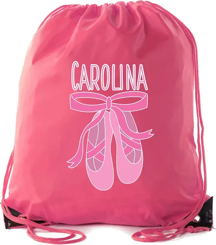 Mato & Hash Bolsas de baile personalizadas, mochilas con cordón de ballet, mochilas de baile personalizadas para niñas, Zapatos 2-rosa, Cordón